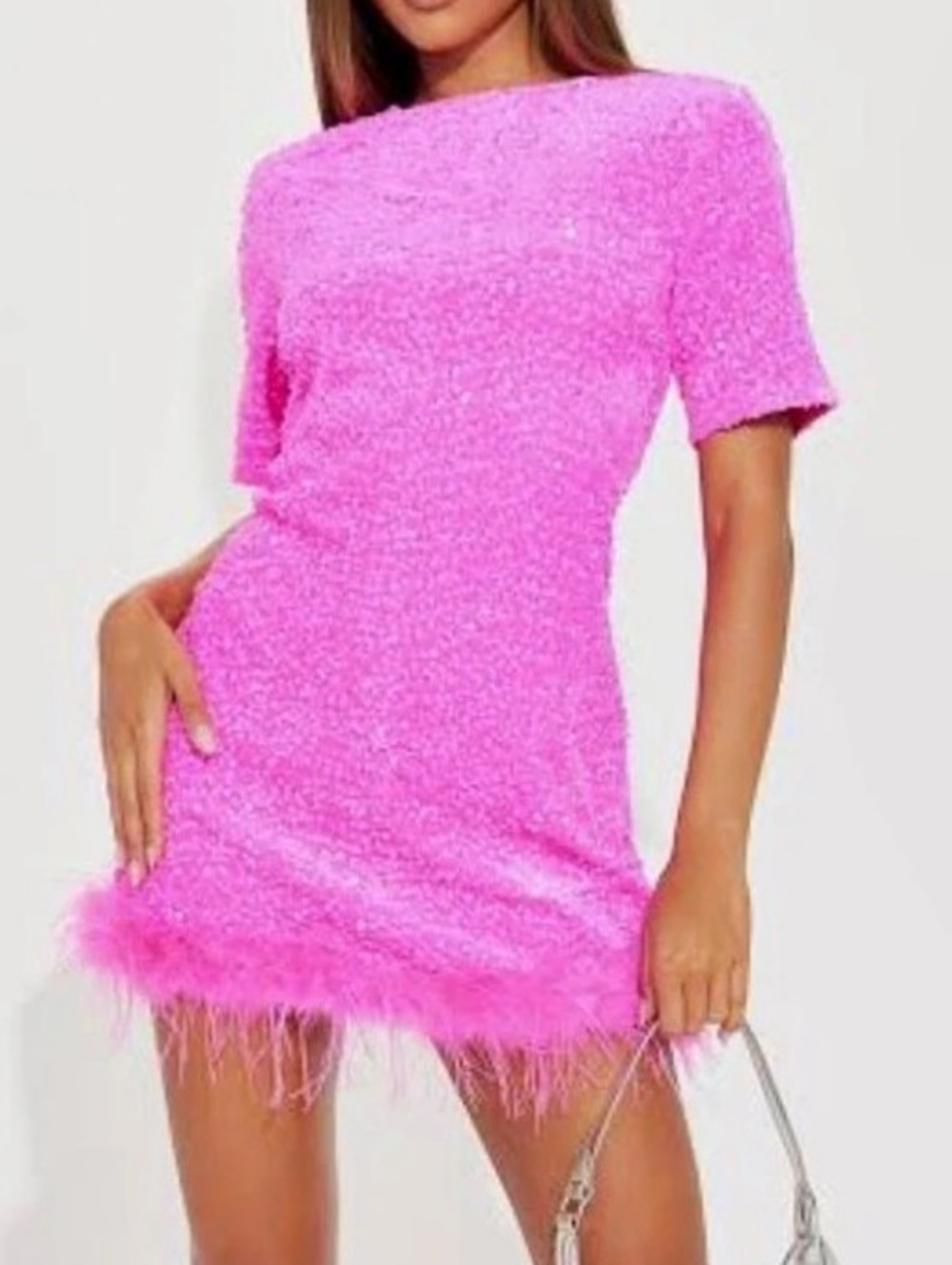 Fashion Nova Christy Sequin T-Shirt Mini Dress Pink Large